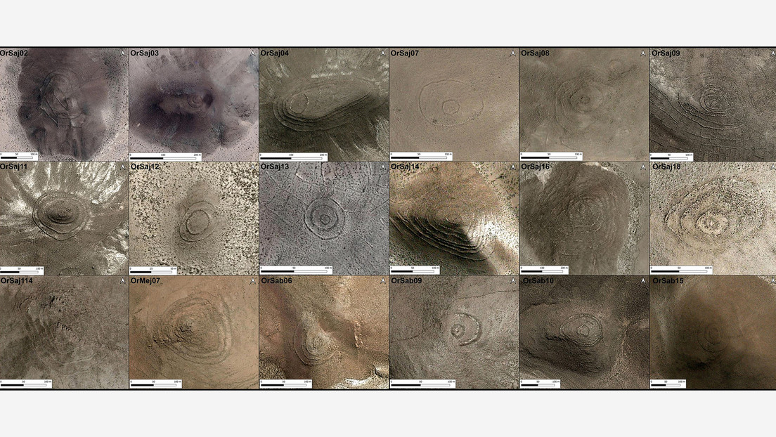 ボリビアのアルティプラーノのカランガス州で発見された壁に囲まれた同心円状遺跡の衛星写真Cambridge University Press / P. Cruz